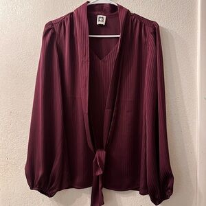 Anne Klein Burgundy Blouse with Tie Front